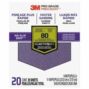 3M 9" x 11" Pro Grade Precision No-Slip Grip Sanding Sheet 80-Grit, PK 20 27080 Tri-20